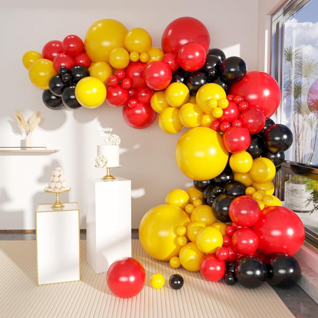 156PCS Red, Yellow & Black Balloon Arch Kit – Matte Latex Balloons for Party Decor